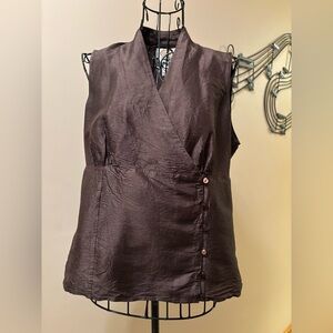Talbots Brown Sleeveless 100% Pure Silk Top side zip 10 Petite